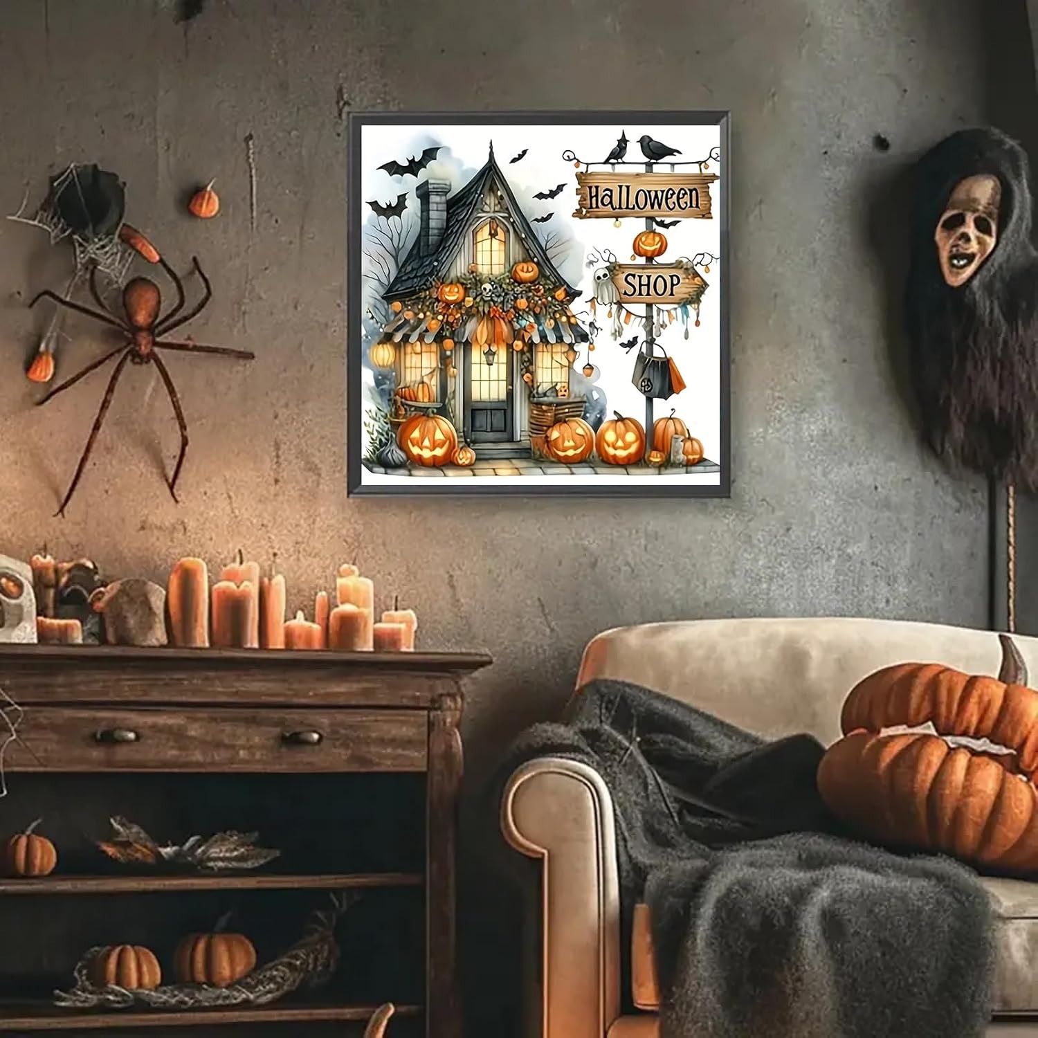 Halloween Pumpkin Bat Shop Paint by Diamonds Kit