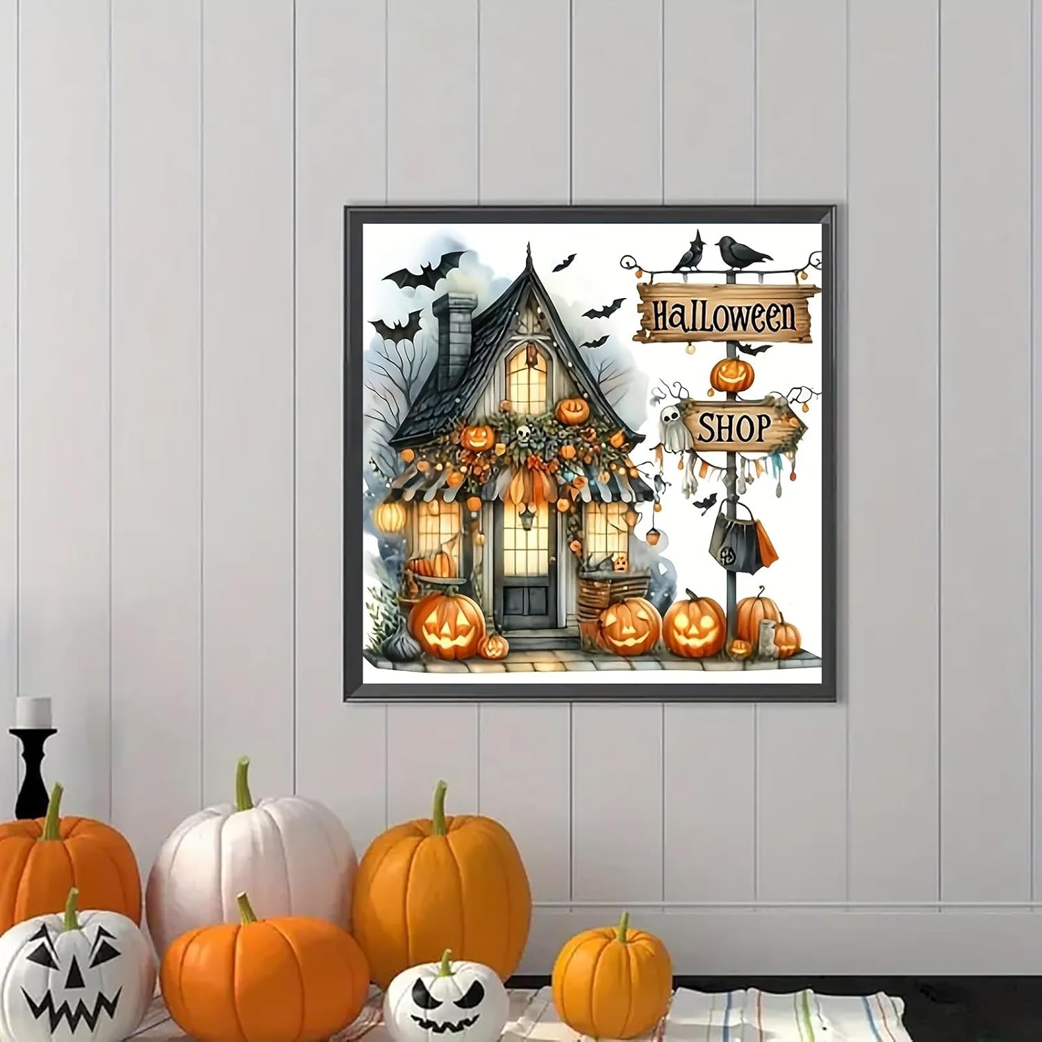 Halloween Pumpkin Bat Shop Paint by Diamonds Kit
