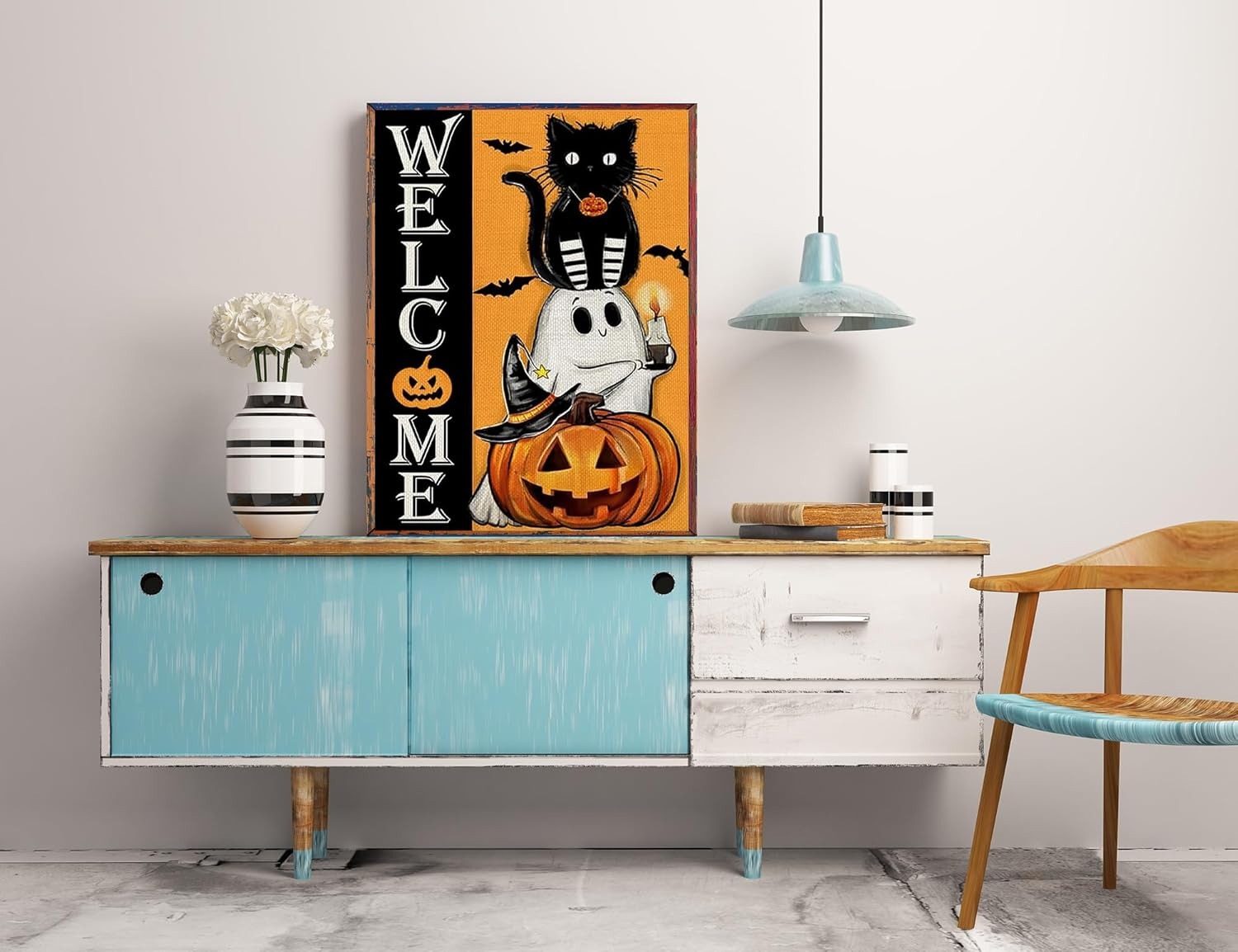 Welcome Halloween Cat And Pumpkin Paint By Diamond Kit