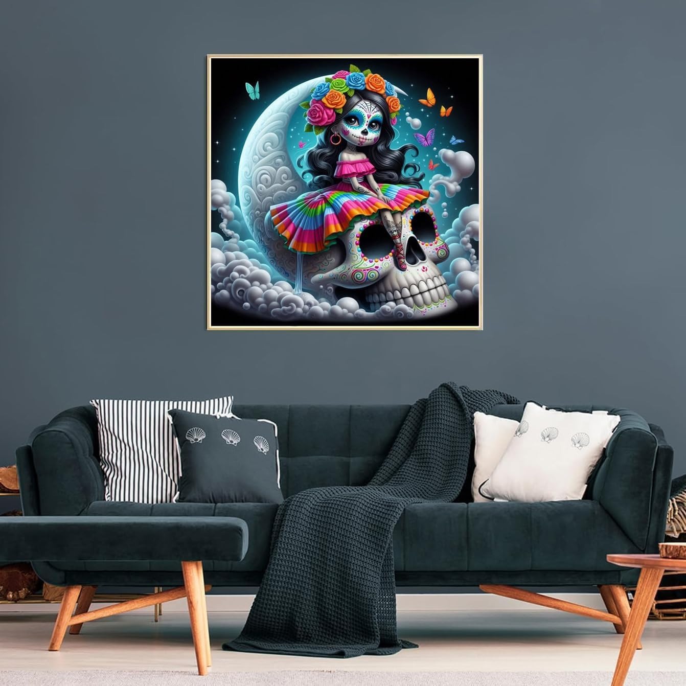 Halloween Moon With Flowers Paint By Diamond Art Kit 