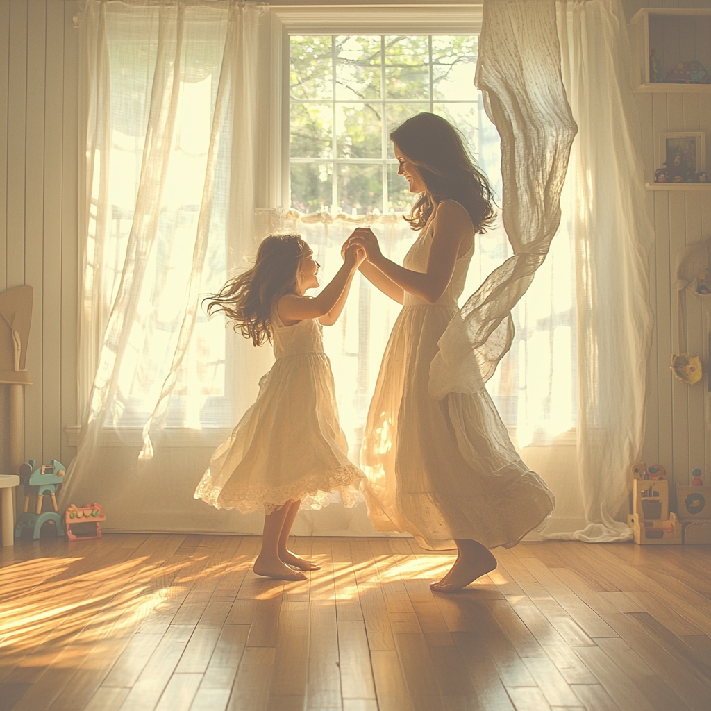Dancing Shadows: A Mother And Daughter In A Sunlit Room Painting By Diamonds Kit