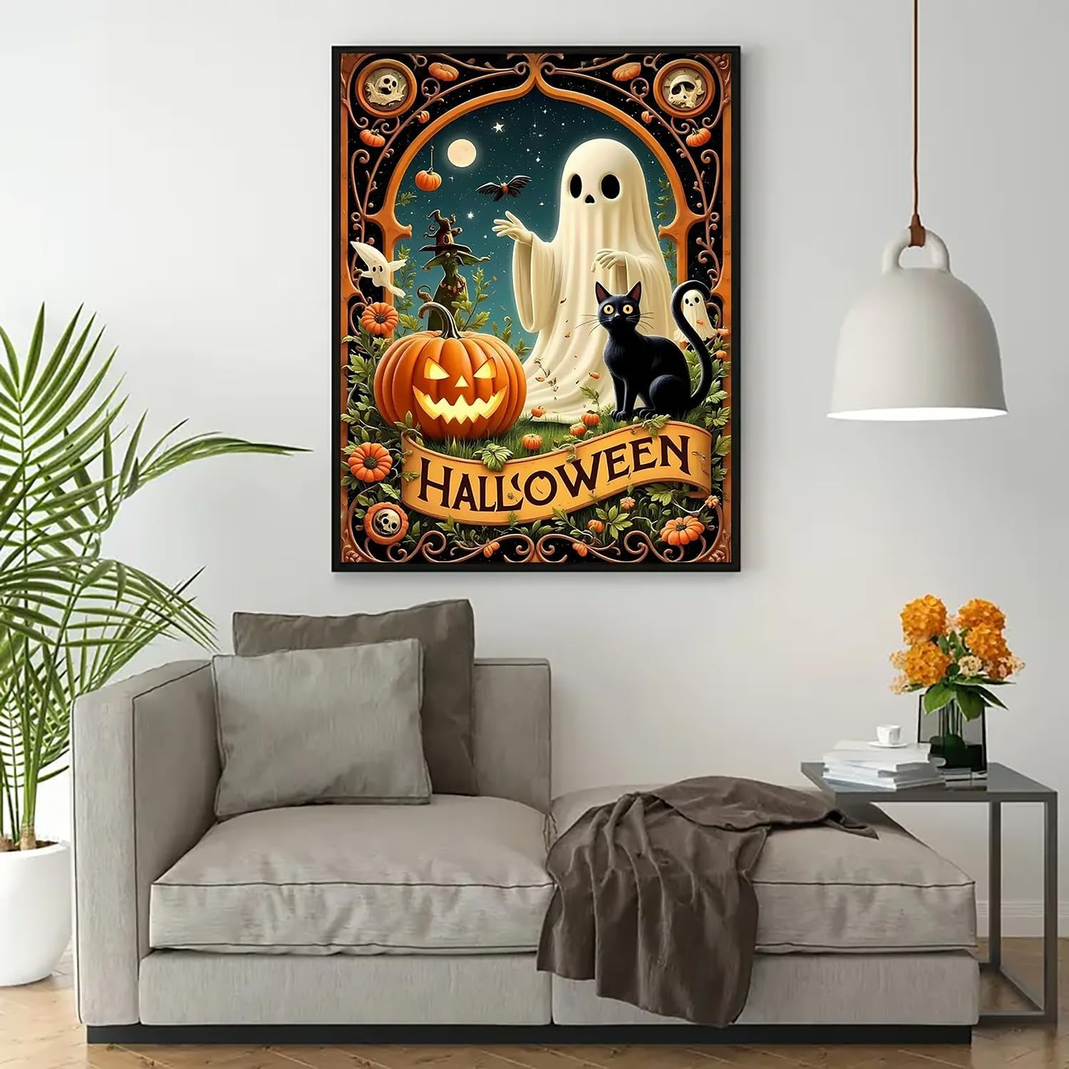 Halloween Pumpkin Cat Paint By Diamond Kit