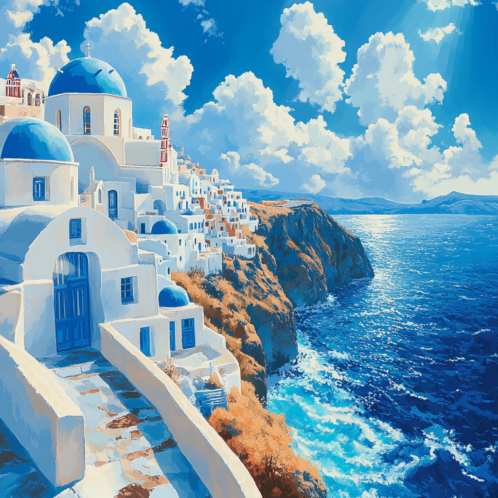 Santorini Blue Ocean Cliffs paint by diamond