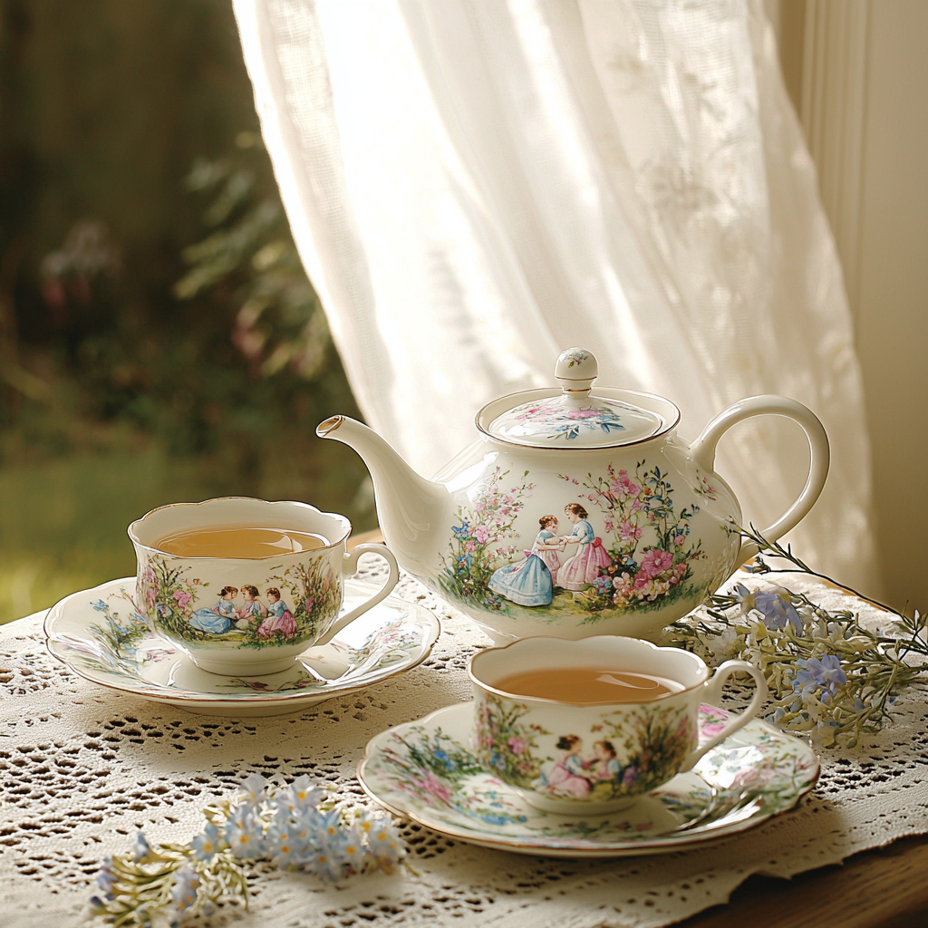 Beneath The Blossom: Mother-Child Afternoon Tea Set Painting Diamond Kit