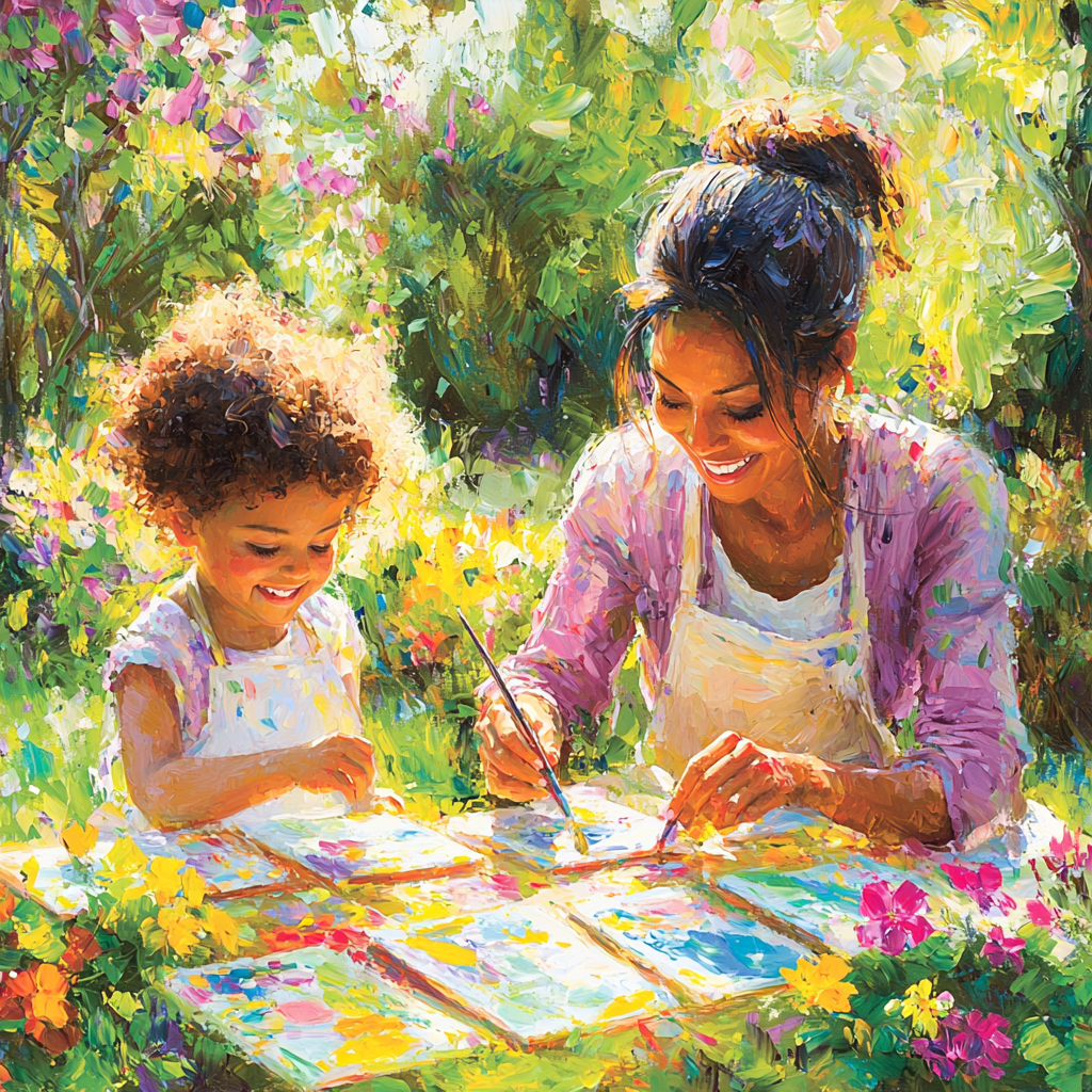 Canvas Of Memories: Painting Together In The Park Painting By Diamonds Kit