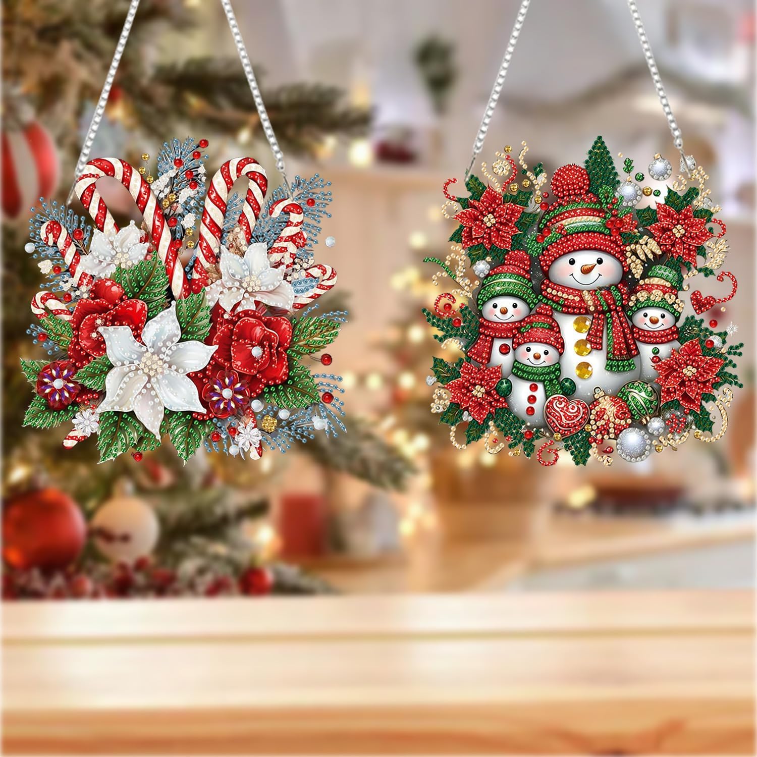 Pack Of 4 Christmas Diamond Art Suncatchers for Adults & Kids