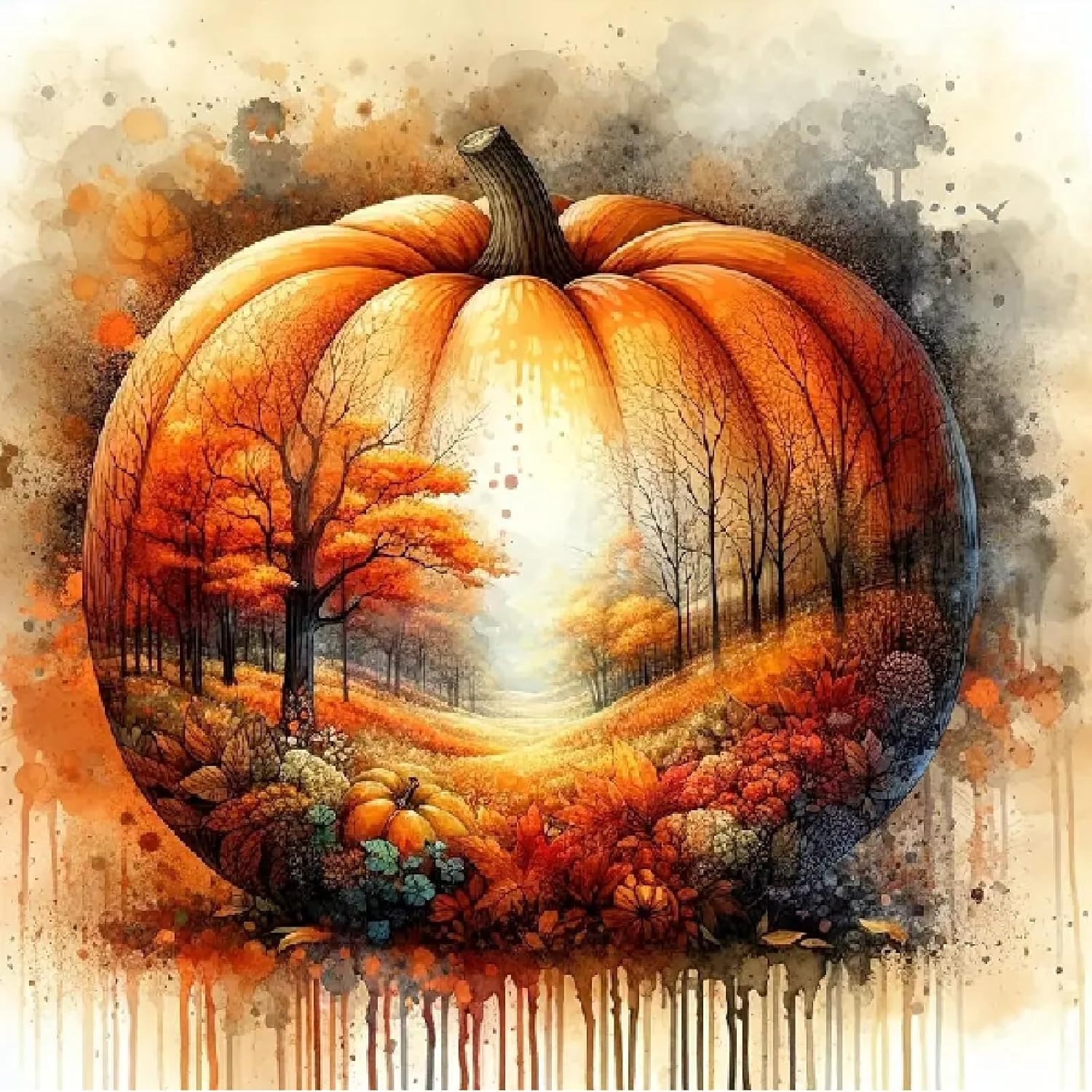 Pumpkin Autumn Paint By Diamond Kit
