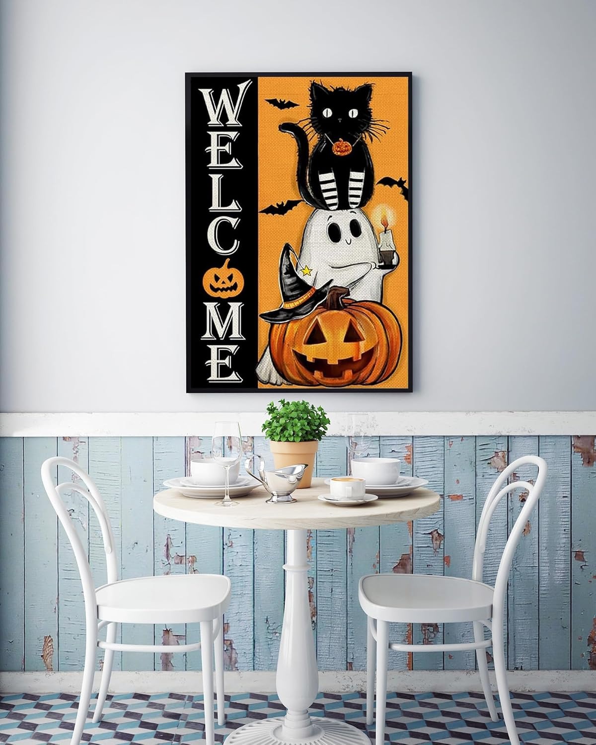 Welcome Halloween Cat And Pumpkin Paint By Diamond Kit