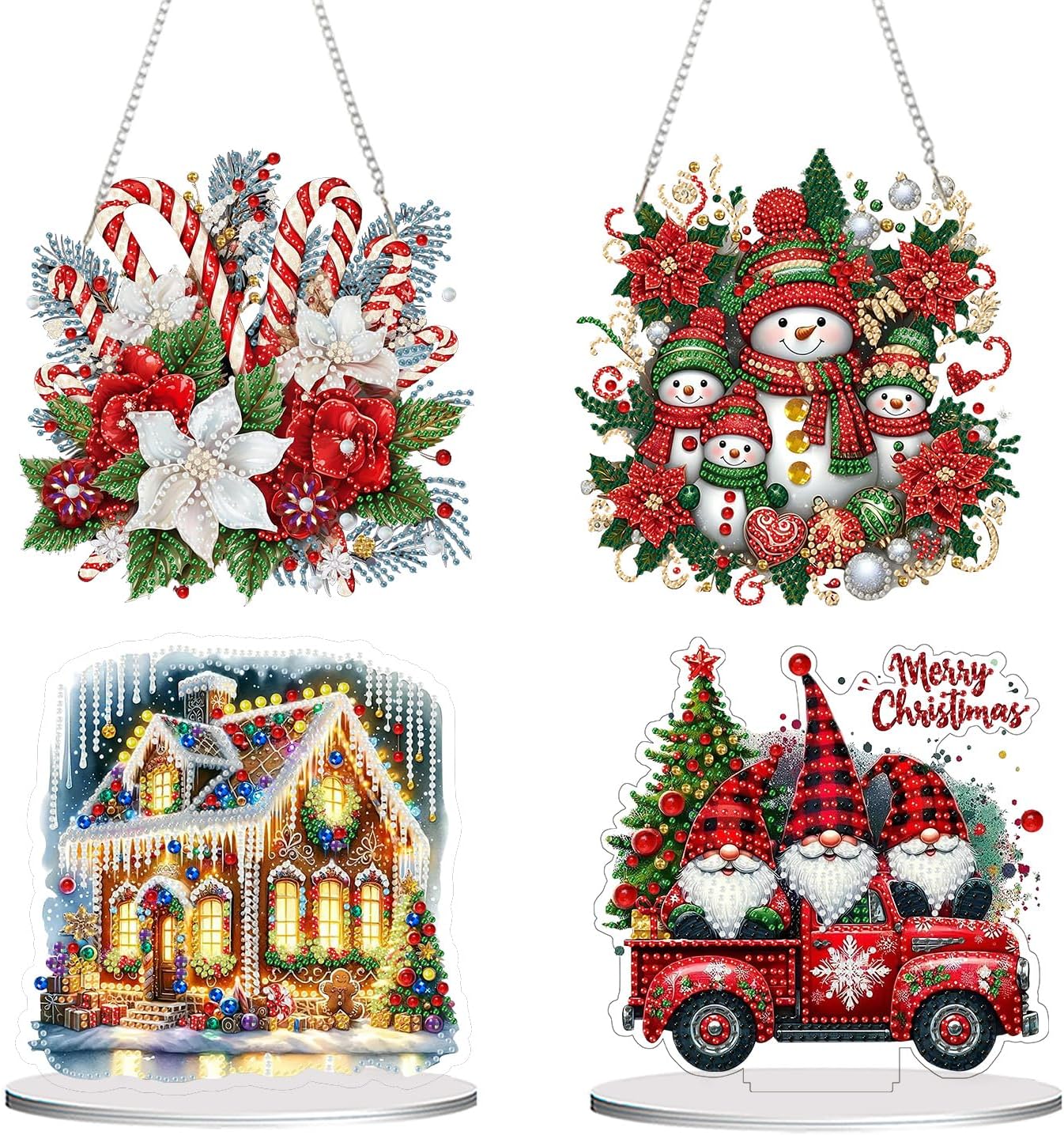  Pack Of 4 Christmas Diamond Art Suncatchers for Adults & Kids