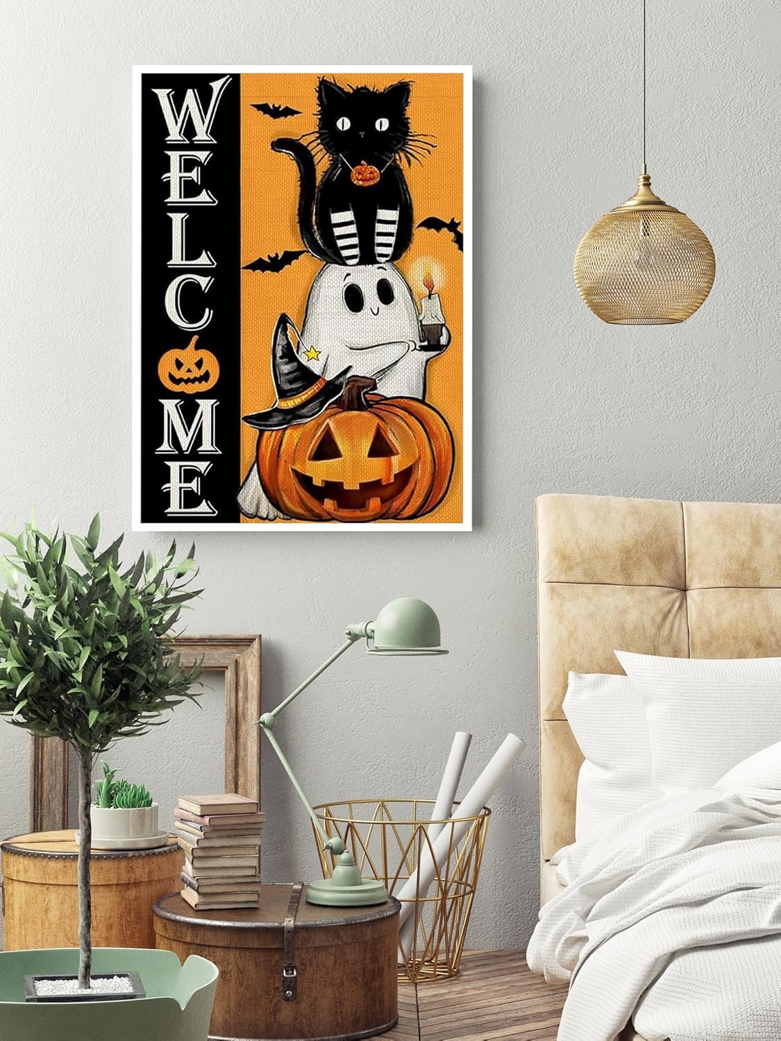 Welcome Halloween Cat And Pumpkin Paint By Diamond Kit