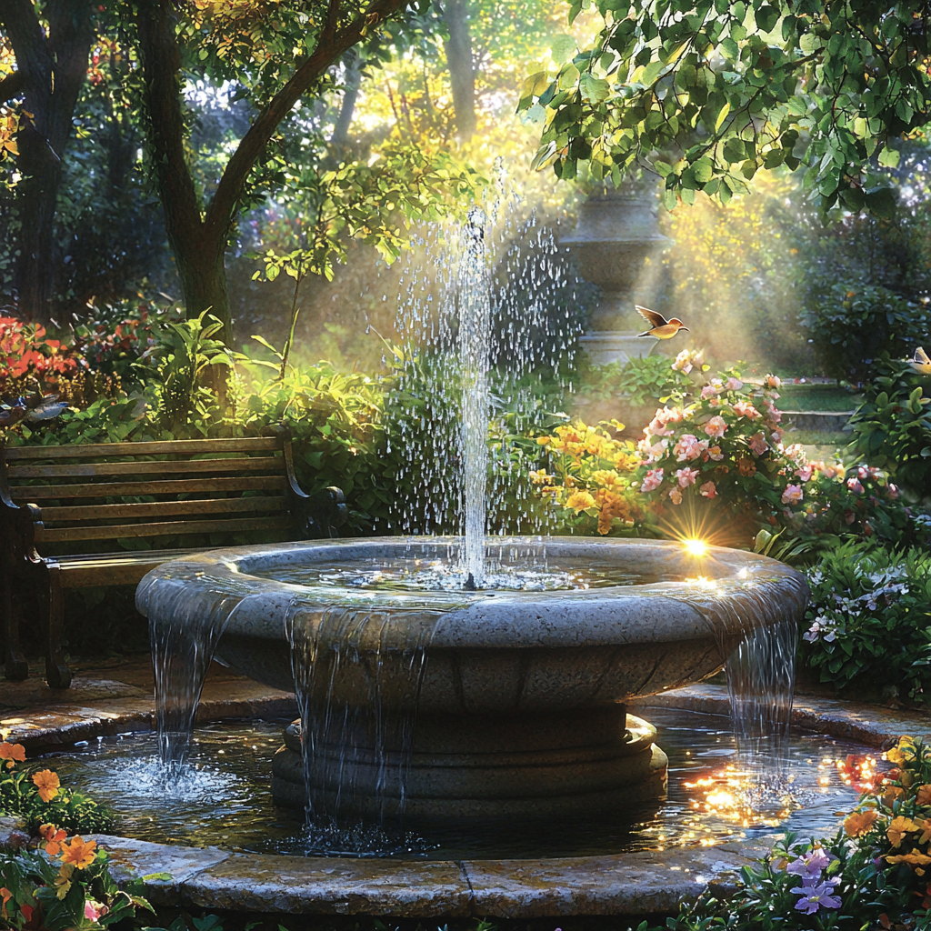 Serenade Of Dawn: Mother's Morning Reflection Fountain Painting Diamond Kit