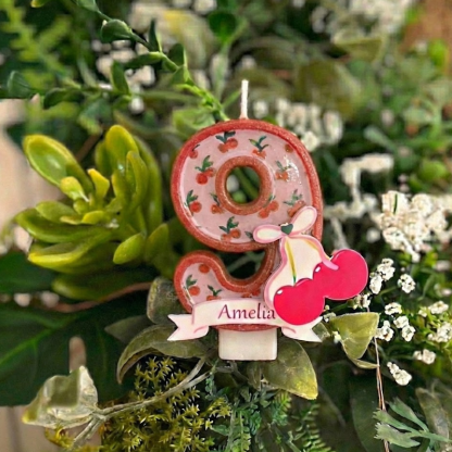 Cherry Bow Number Birthday Candle with Custom Name