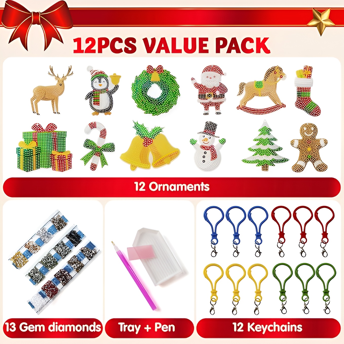 12 Pcs Christmas Diamond Art Ornaments Kit