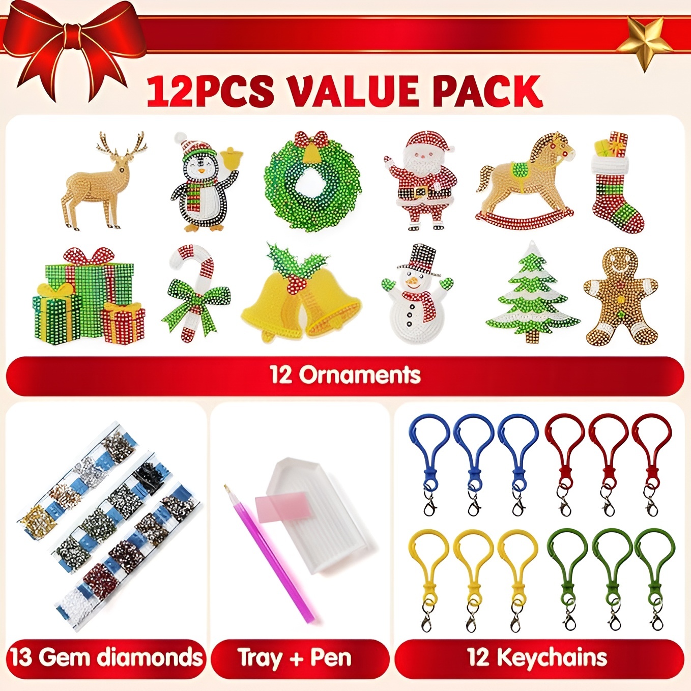 12 Pcs Christmas Diamond Art Ornaments Kit