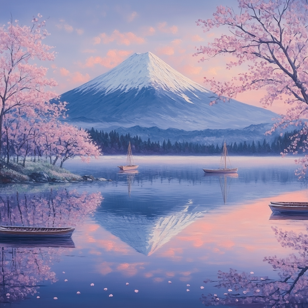 Mount Fuji Reflection Lake View paint by diamond