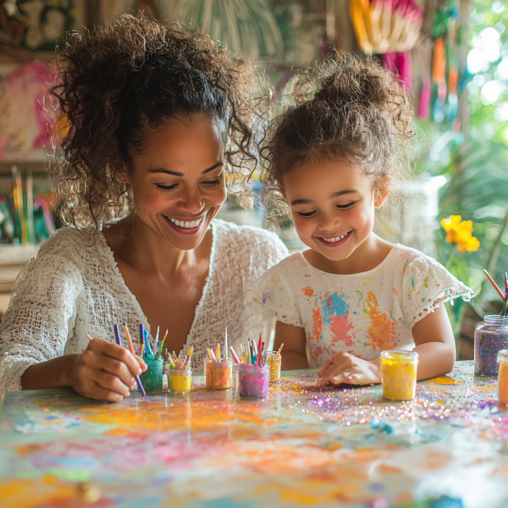 Artistic Whispers: Mother And Child Crafting Together Diamonded Painting Kits