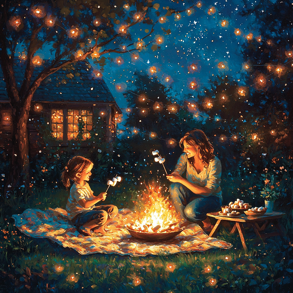 Under The Starlit Canopy: A Family Campfire Evening Paint By Diamond
