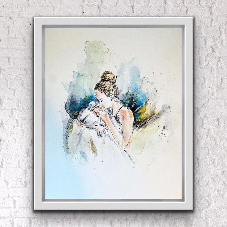 Personalized Mom And Baby Watercolor Print For Valentines Day