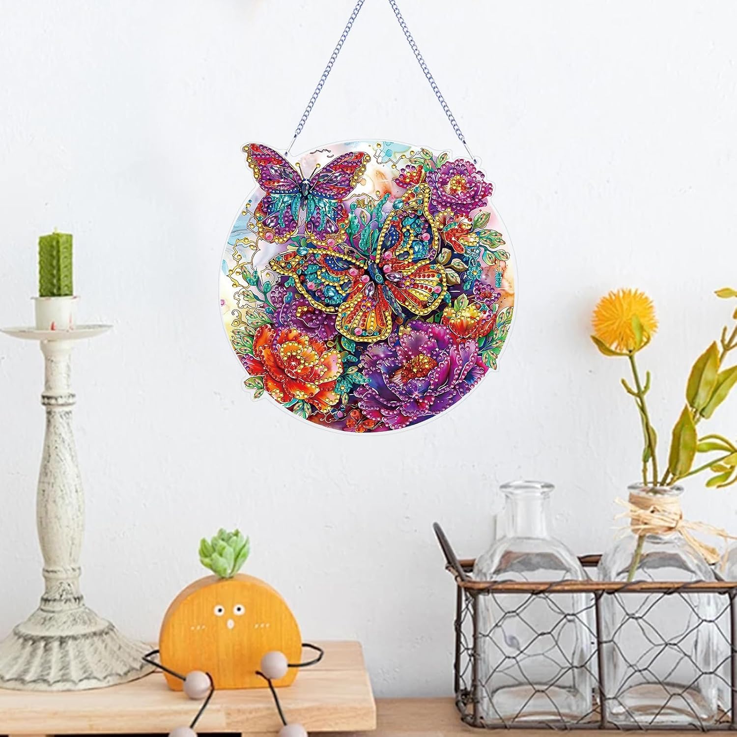 DIY Ornament Butterfly And Flowers Diamond Art Printed Kit