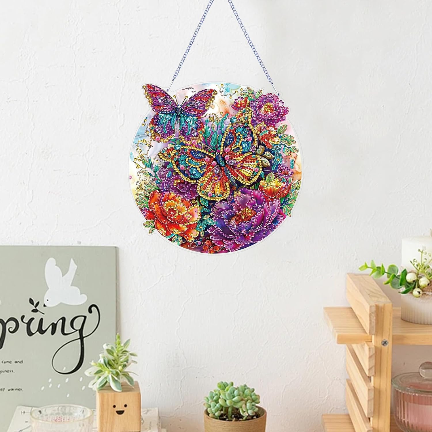 DIY Ornament Butterfly And Flowers Diamond Art Printed Kit