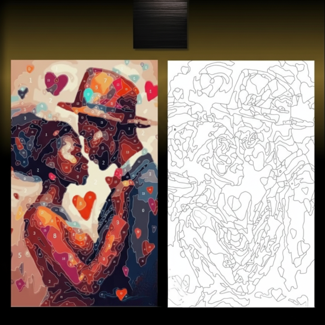 Black Valentines Couple Color By Numbers