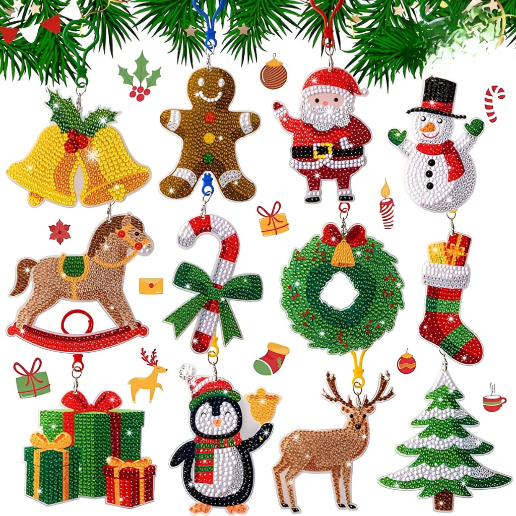 12 Pcs Christmas Diamond Art Ornaments Kit