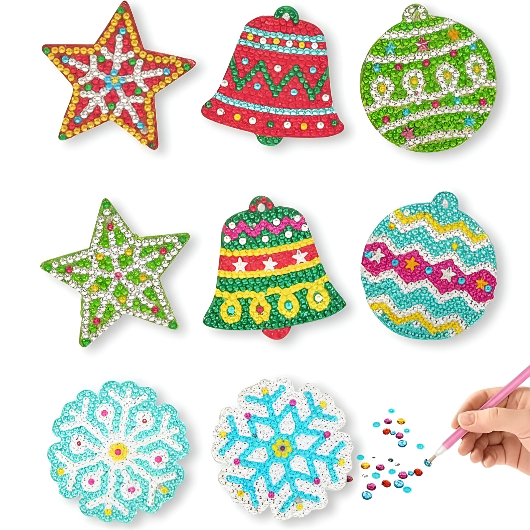 DIY Magnet and Diamond Art Christmas Ornaments for Kids Set