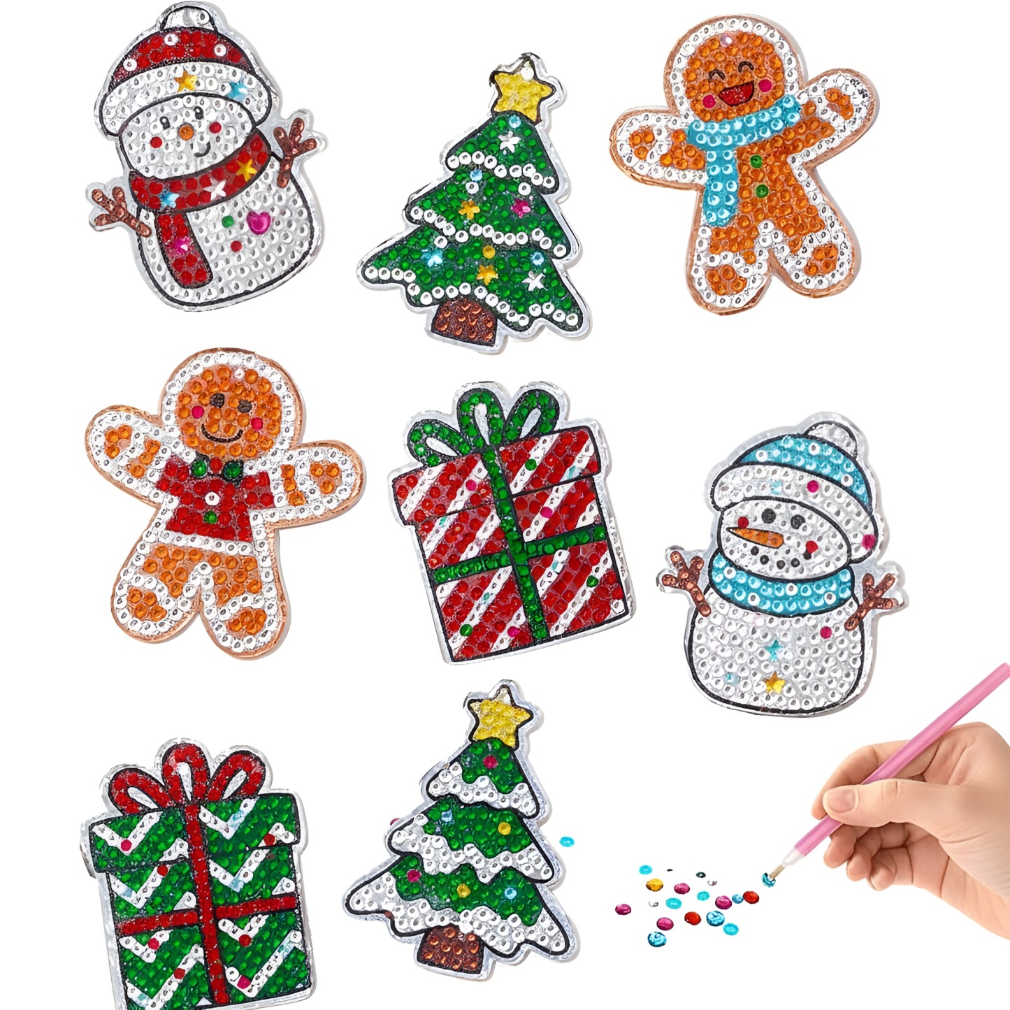DIY Magnet and Diamond Art Christmas Ornaments for Kids Set