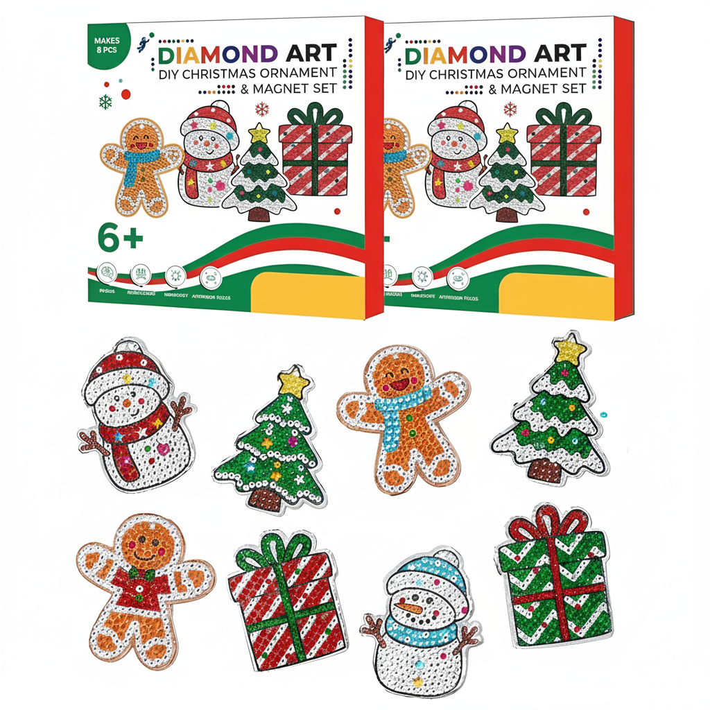 8 Pieces Christmas Themed Diamond Art Ornaments Kit 