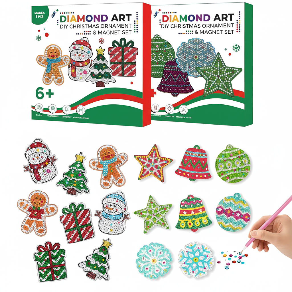 8 Pieces Christmas Themed Diamond Art Ornaments Kit 