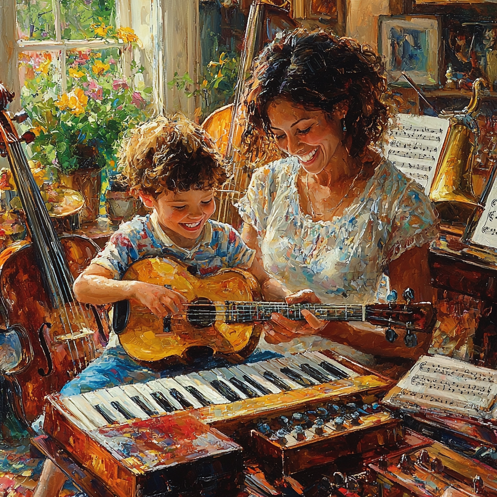 Hearts In Harmony: Mother-Child Music Jam Painting By Diamonds Kit