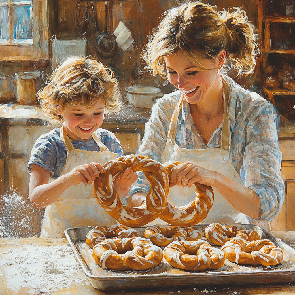 Doughy Delights: A Day Of Homemade Pretzels Painting By Diamonds Kit