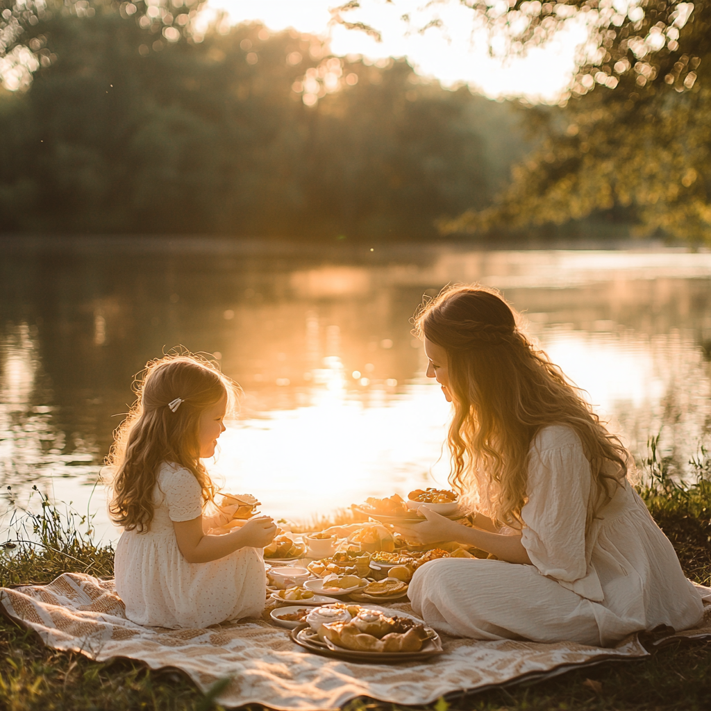 Golden Moments: A Sunset Picnic By The Lake Paint By Diamond