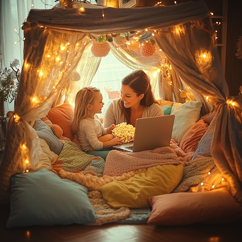 Cozy Connections: A Blanket Fort Movie Night Paint By Diamond
