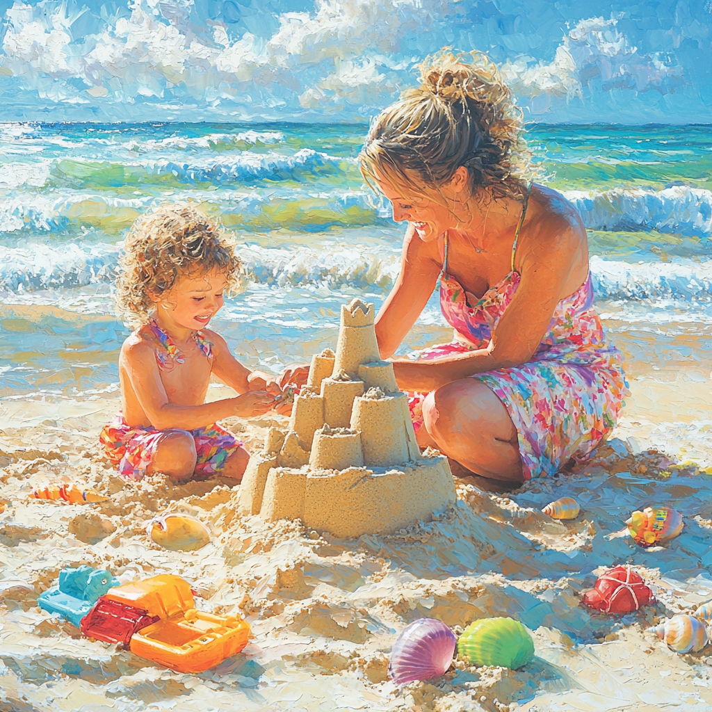 Ocean Of Fun: Building Sandcastles Together Painting By Diamonds Kit