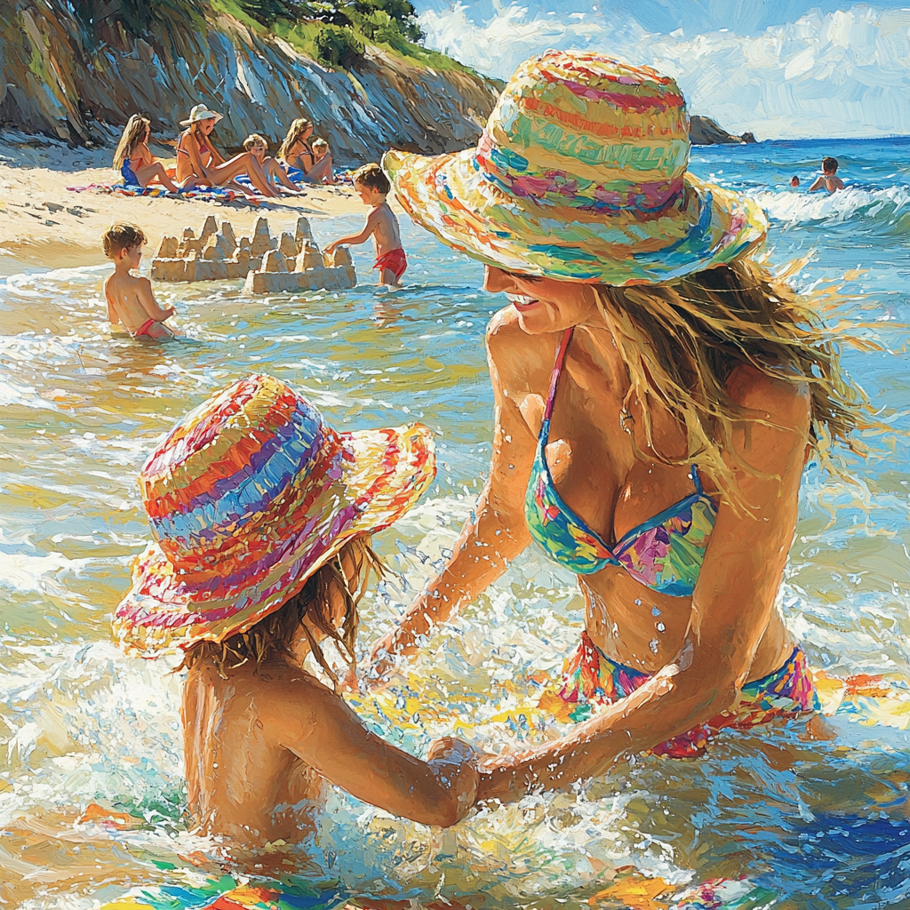 Ocean Of Love: Mother And Child Beach Day Diamonded Painting Kits