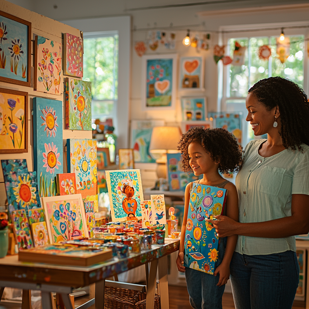 Chasing Dreams: A Mother And Child Art Exhibition Painting By Diamonds Kit
