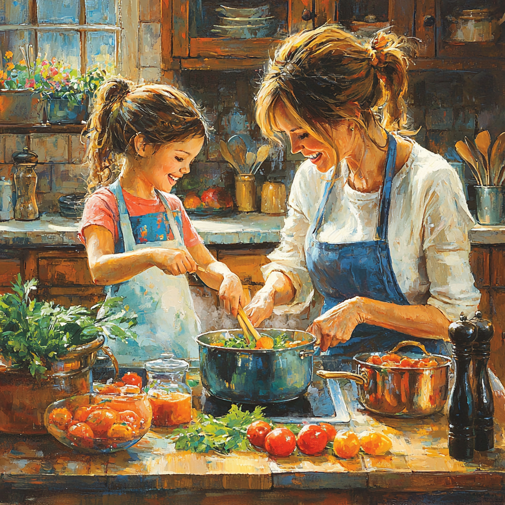 Culinary Creations: A Day Of Family Cooking Painting By Diamonds Kit