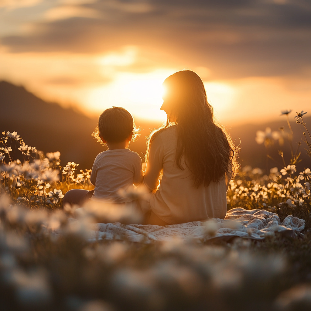 Sunset Serenade: A Mother's Embrace At Twilight Paint By Color