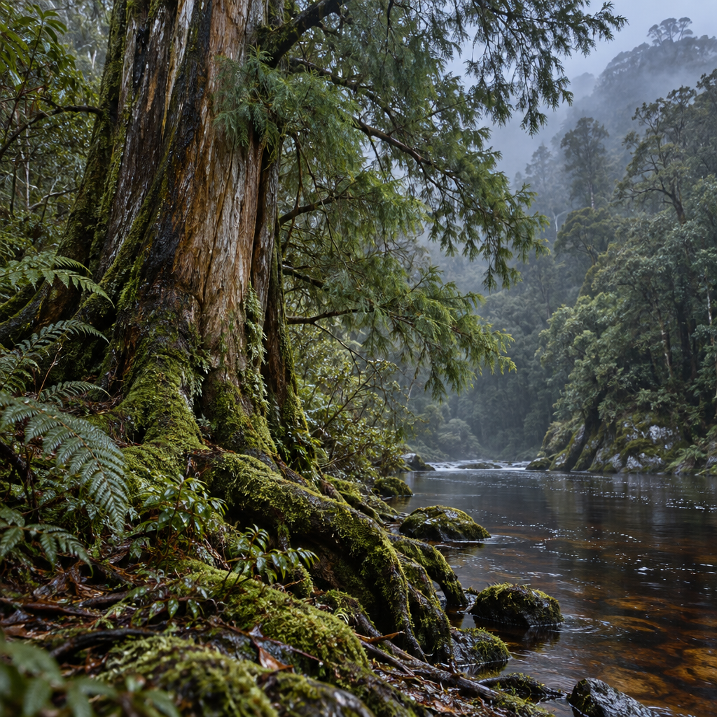 Huon Pine Riverbank In Tasmanian Temperate Rainforest diamond painting [AI-efd09b3d-566b5ad85cc9]