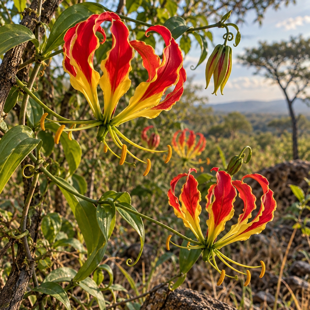 Flame Lily Climbing Through Miombo Woodland paint by color [AI-8befc320-947fe16c27ec]