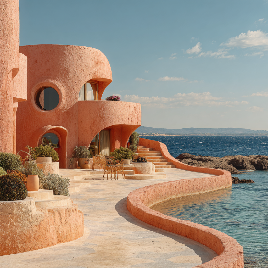 Palais Bulles Seaside Curves Theoule Sur Mer France paint by color [AI-9b54553d-d024ba5f8a2e]