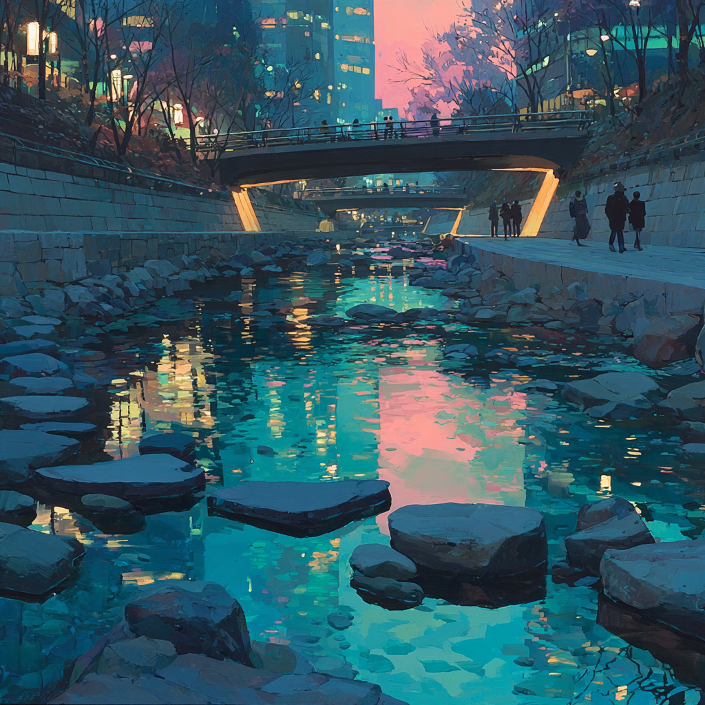 Cheonggyecheon Stream Night Walk Seoul South Korea Paint by diamonds kits [AI-622f7e70-fe8998802587]