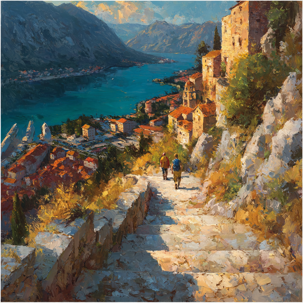 Kotor Ladder Trail Bay View Montenegro Painting by diamonds kit [AI-4adbd6ab-ffcb3cc30456]