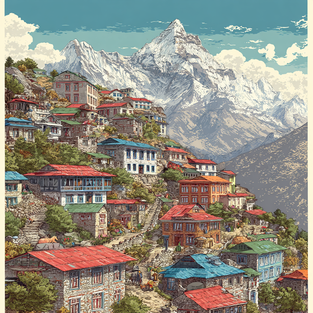 Namche Bazaar Himalayan Amphitheater Nepal Painting by diamonds kit [AI-af4d8a6f-e902034bb9a8]