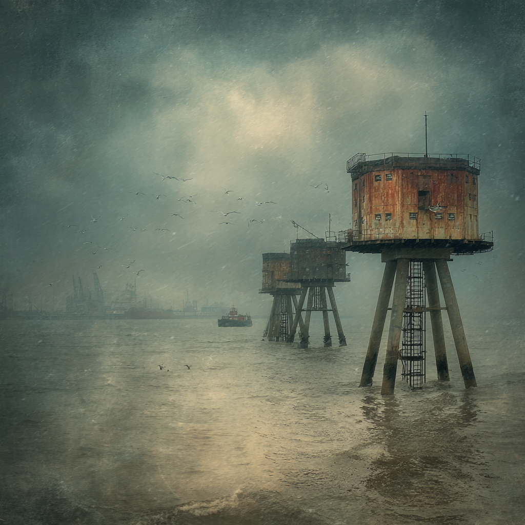 Maunsell Sea Forts Estuary Silhouettes England Paint by diamonds art [AI-b5f440dd-db7b94a1ddaf]