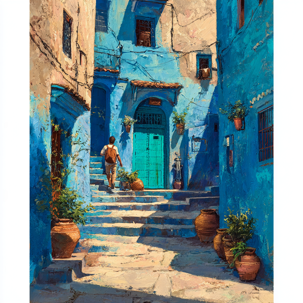 Chefchaouen Blue Alleys Morocco paint by diamonds [AI-007baa2d-4d1766d20c78]