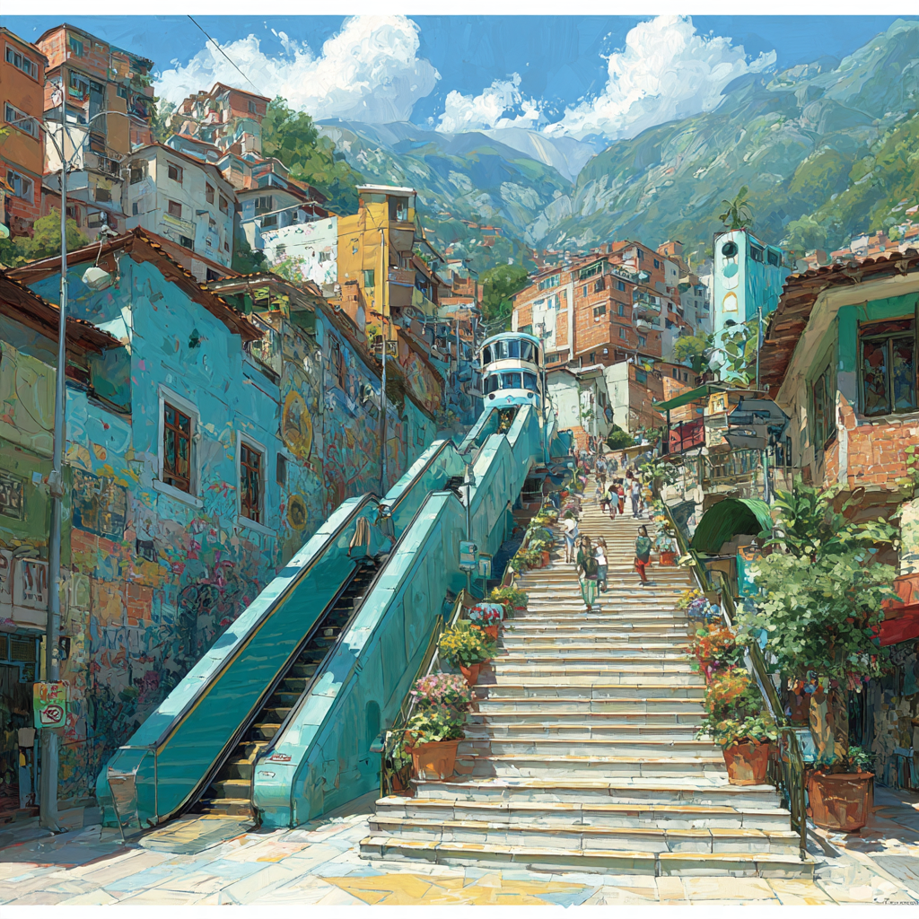 Medellin Comuna Thirteen Escalator Art Walk Colombia paint by color [AI-3677b91c-534ab2b5bfbd]