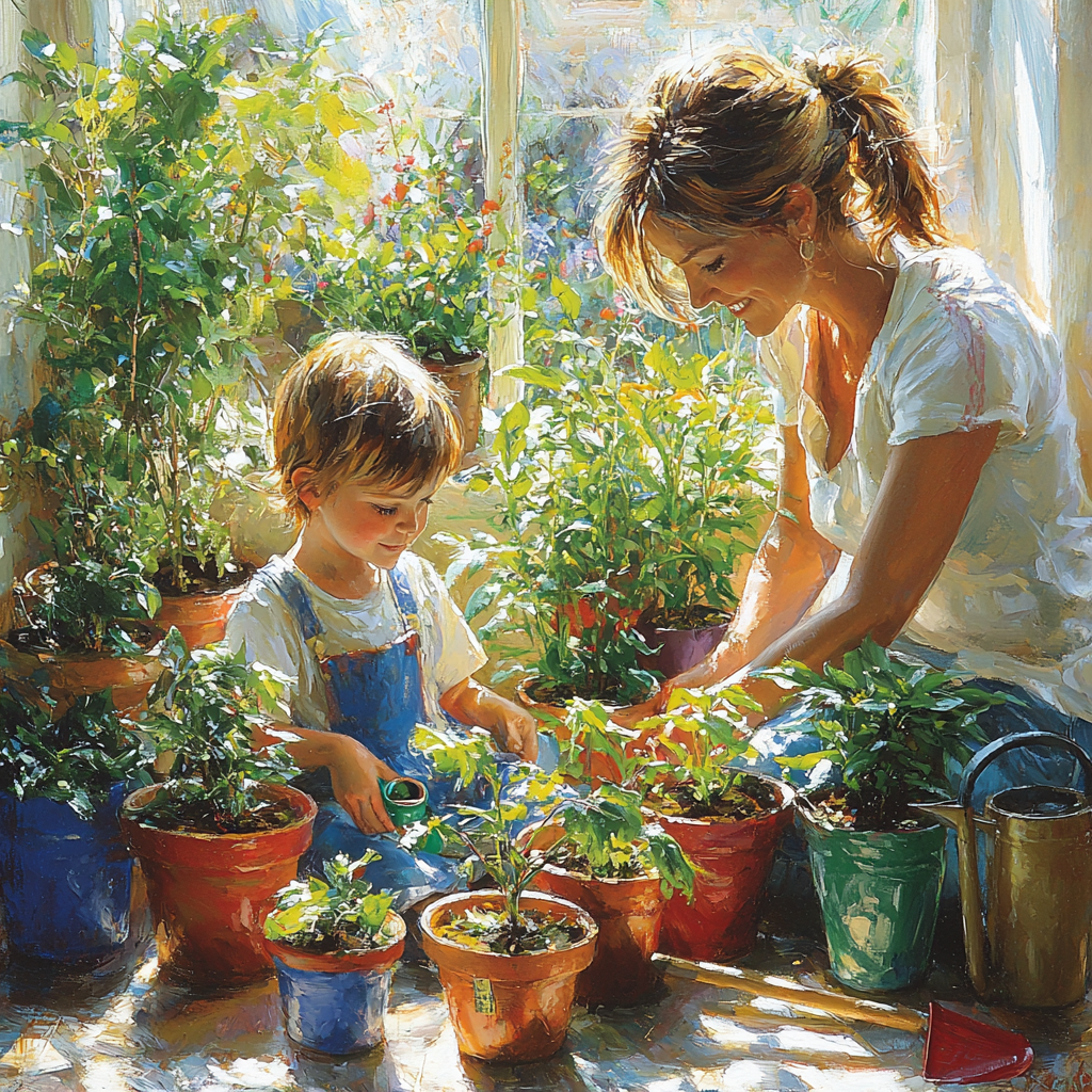 Garden Of Growth: Nurturing Plants And Love Together Paint By Diamonds Kits