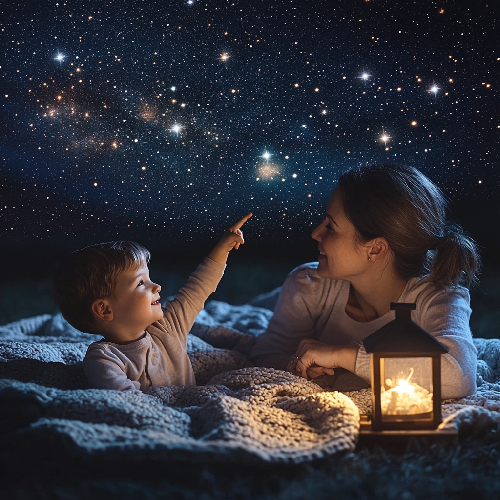 Starlit Stories: Stargazing With Mom Painting By Diamonds Kit